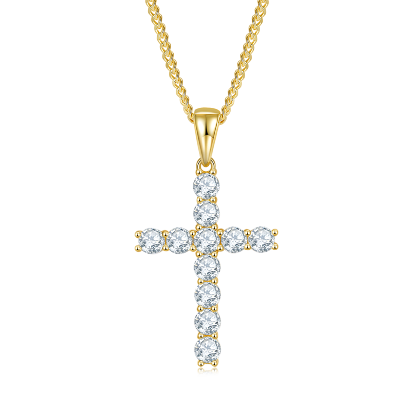 Classic十字架NecklaceS925银PendantMoissanite5.0mmD级